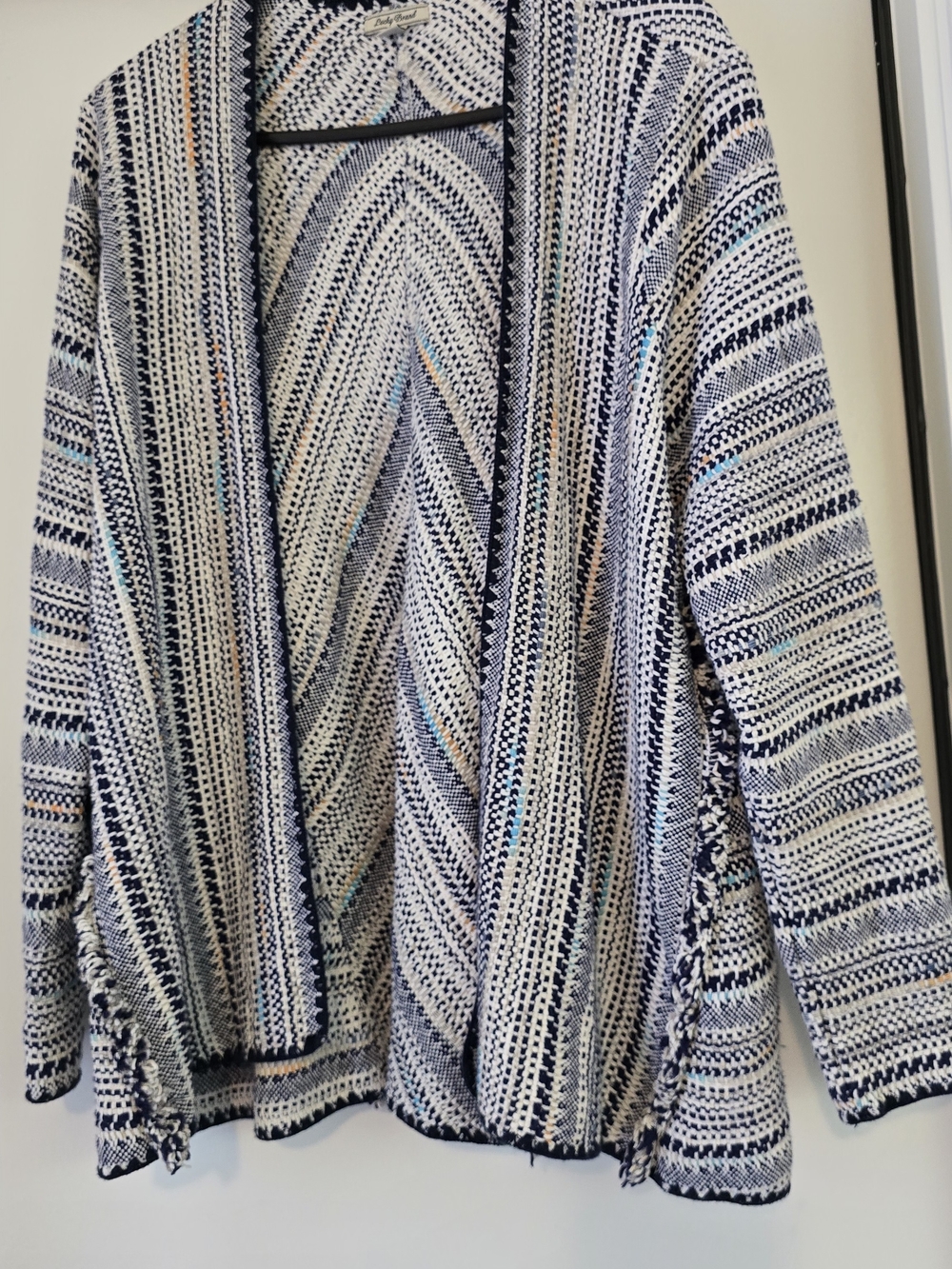 Lucky Brand Navy & White Striped Open-Front Cardigan